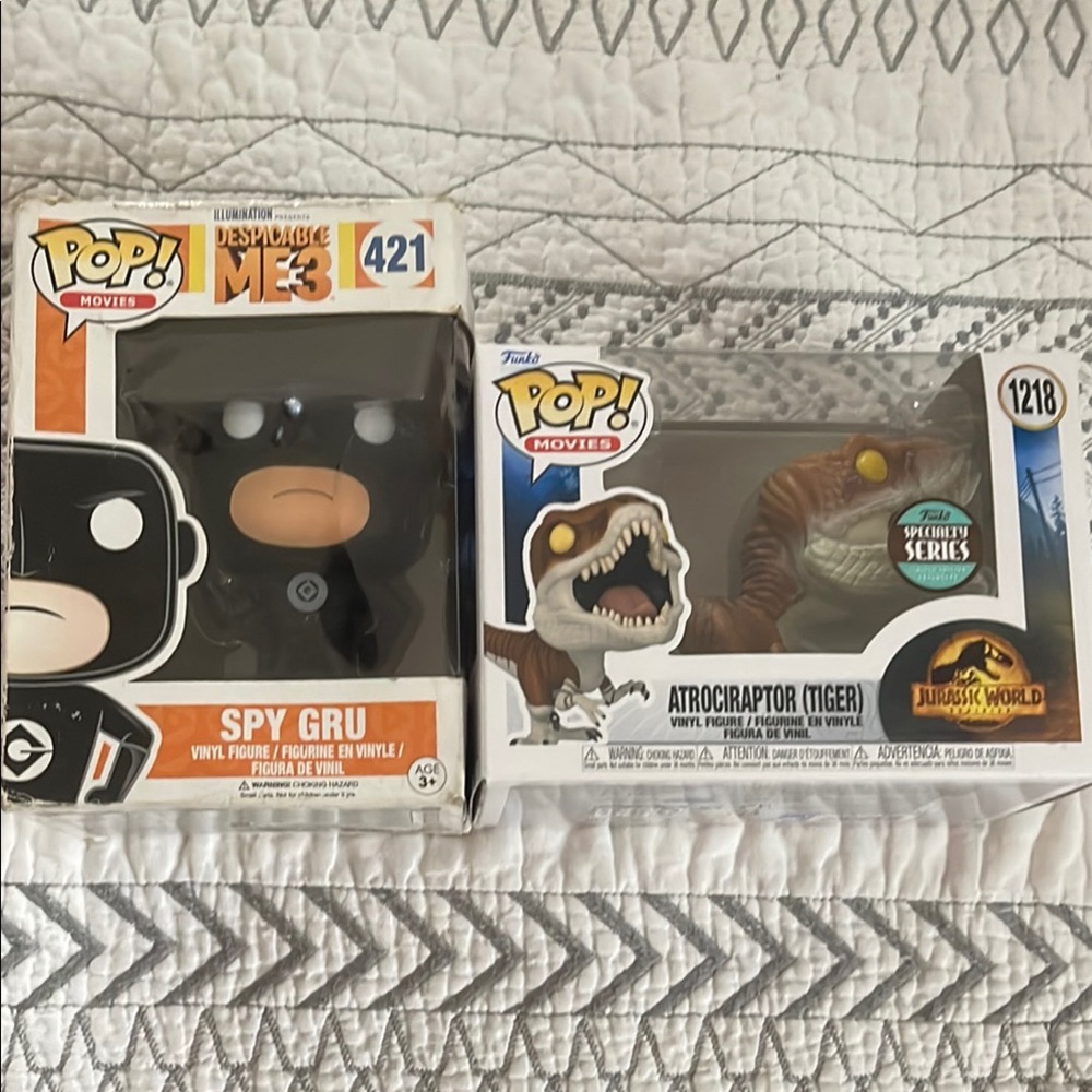 Funko Pop Spy Gru and Atrociraptor Figures